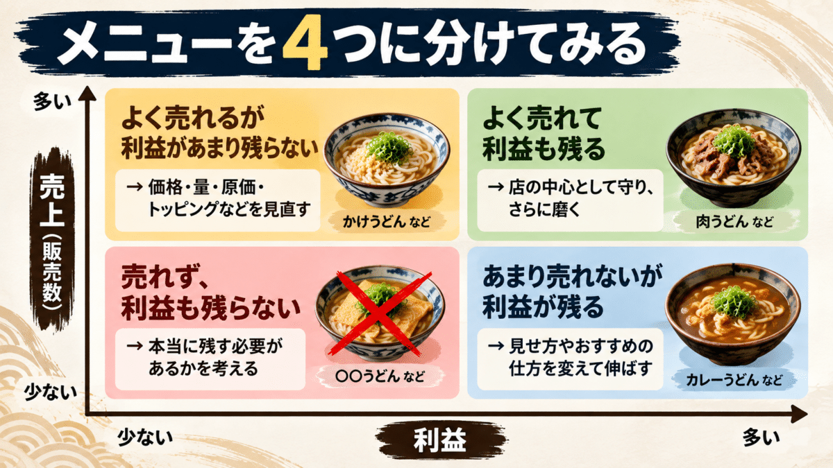 メニューを４つに分けてみる